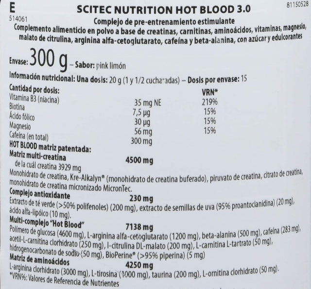 Scitec Nutrition Hot Blood 2.0 - Pink Lemonade 300G