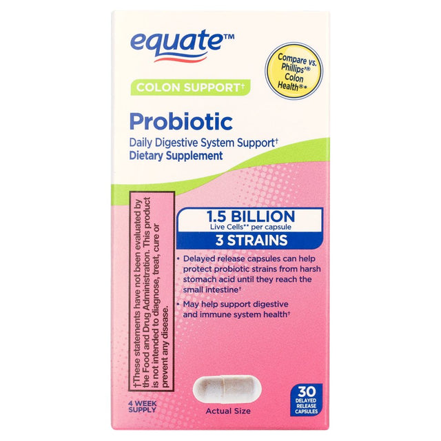 Equate Colon Support Probiotic Supplement for Digestive Health, 30 Delayed-Release Capsules