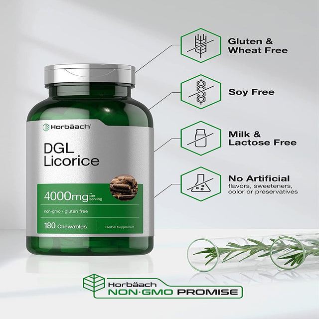 DGL Licorice Extract | 4000 Mg | 180 Chewable Tablets | Vegetarian | by Horbaach