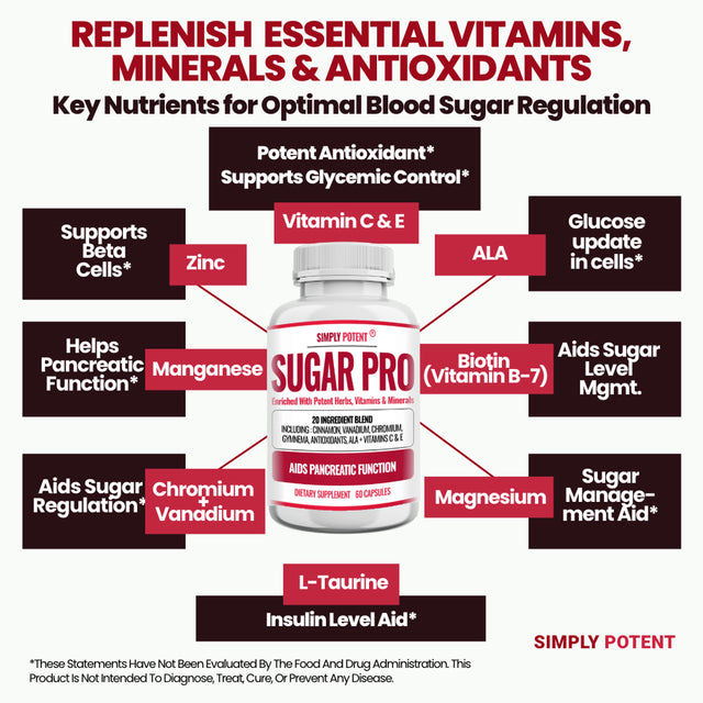 Blood Sugar Support Supplement, Sugar Pro with 20 Herb & Vitamin Blend with Cinnamon, Alpha Lipoic Acid (ALA), Bitter Melon, Chromium & Gymnema to Balance Sugar Levels, 60 Capsules