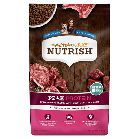 Rachael Ray Nutrish PEAK Protein Open Prairie Recipe with Beef, Venison & Lamb, Dry Dog Food, 12 Lb. Bag