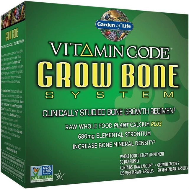 Garden of Life Calcium Supplement - Vitamin Code Grow Bone Made with Whole Foods, Strontium, Magnesium, K2 MK7, Vitamin D3 & C plus Probiotics for Gut Health, 30 Day Supply