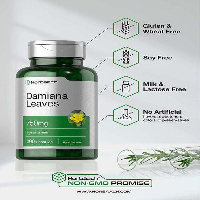 Damiana Leaf Extract | 750Mg | 200 Capsules | by Horbaach