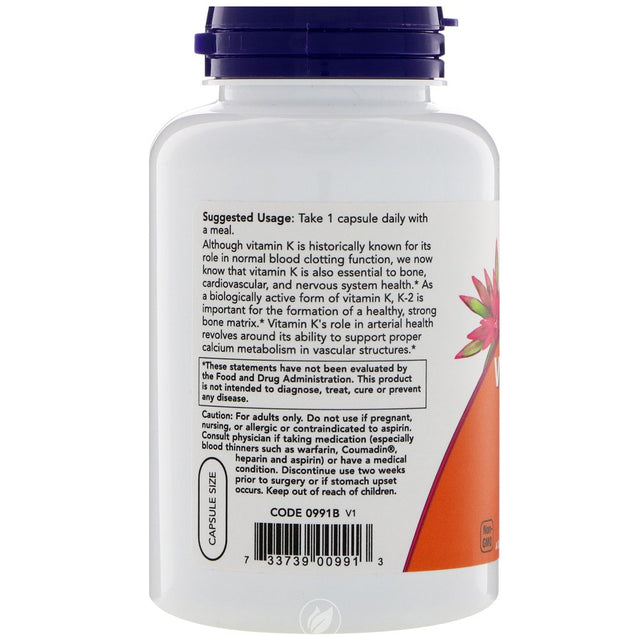 NOW Supplements Vitamin K-2 100Mcg 250 Vcaps