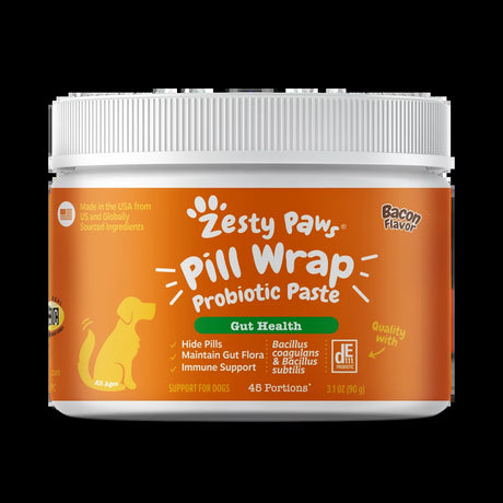 Zesty Paws Probiotic Pill Wrap Paste for Dogs, Bacon, 45 Count, Dry Training Treats Paste