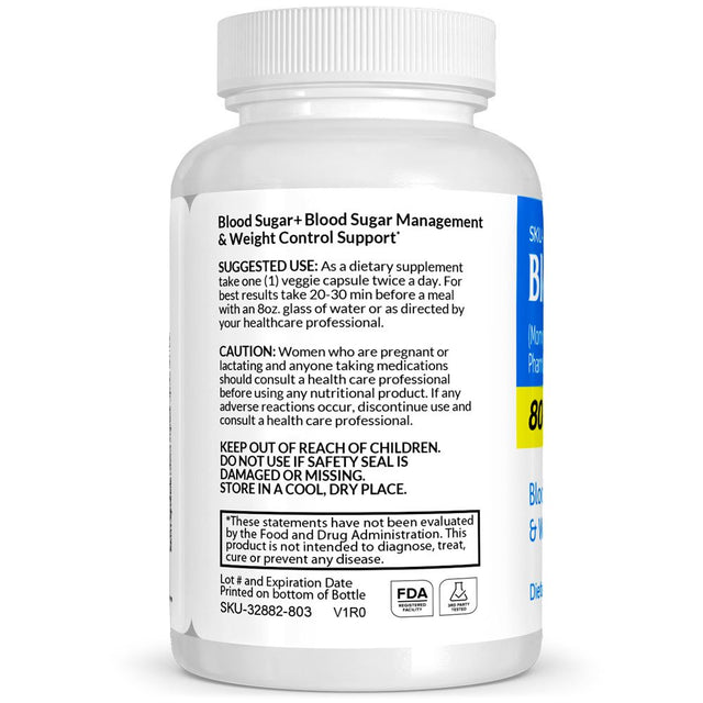 Blood Sugar Support Pharmaceutical Grade OTC Supplement 800Mg, OTC, Vitamins, 60 Pills, Vitasource