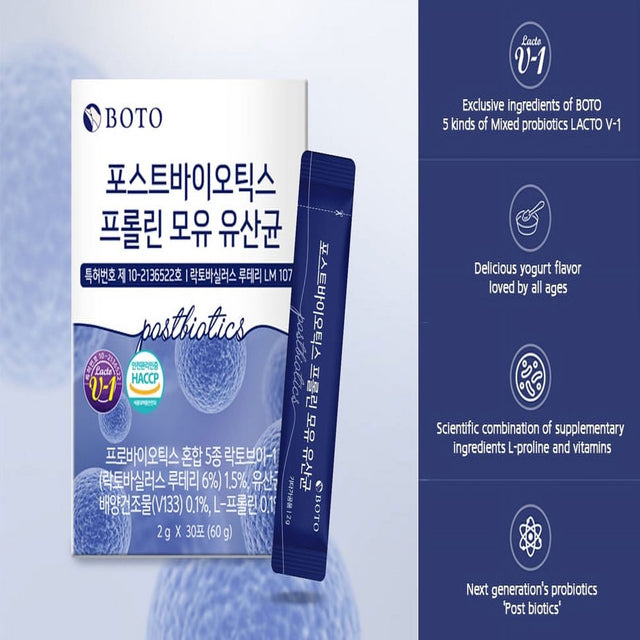 BOTO Korean Care It Probiotics Natural Prebiotics Proline Breast Milk Lactobacillus, Colon Cleanse, Immunity Support - 1 Month (30 of Pack, Postbiotics)