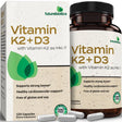 Futurebiotics Vitamin K2 (MK7) with D3 Supplement - Bone and Heart Health Non GMO & Gluten Free Formula, 120 Capsules