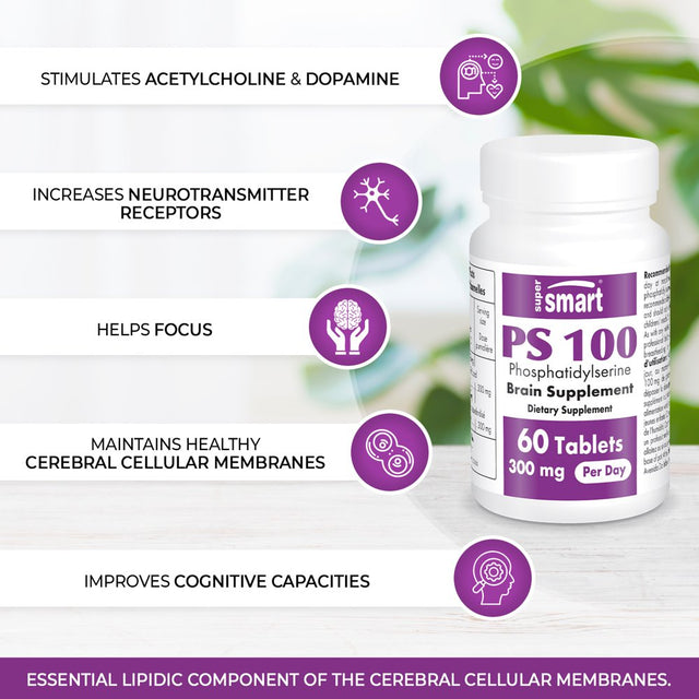 Supersmart - PS100 (Phosphatidylserine) 300 Mg per Day - Brain Supplement - Memory Pills & Nootropics | Non-Gmo & Gluten Free - 60 Tablets