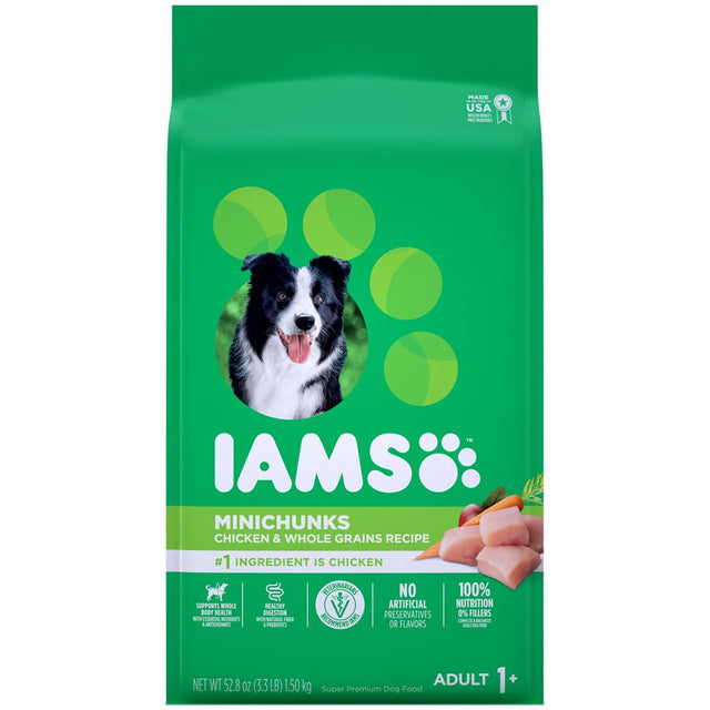 IAMS Adult Minichunks Small Kibble High Protein Dry Dog Food with Real Chicken, 3.3 Lb. Bag