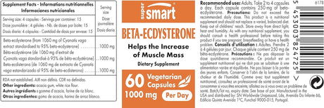 Supersmart - Beta-Ecdysterone 1000 Mg per Day - Sport & Endurance - Promote Muscle Mass & Recovery for Athletes | Non-Gmo & Gluten Free - 60 Vegetarian Capsules