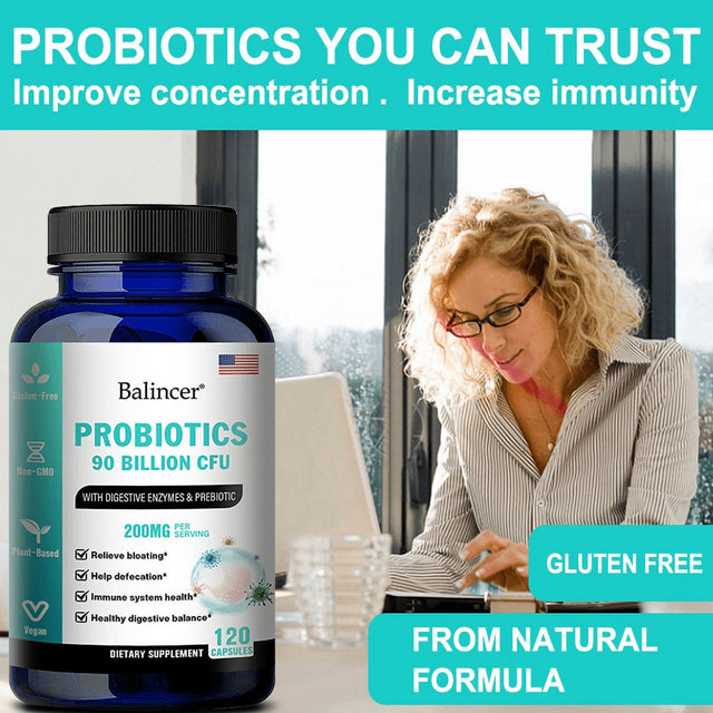 Balincer Probiotic Capsules for Men and Women - Contains Natural Lactase and Prebiotic Fiber for Digestive Health - Supports Gut Health, Bloating Relief and Immune Health