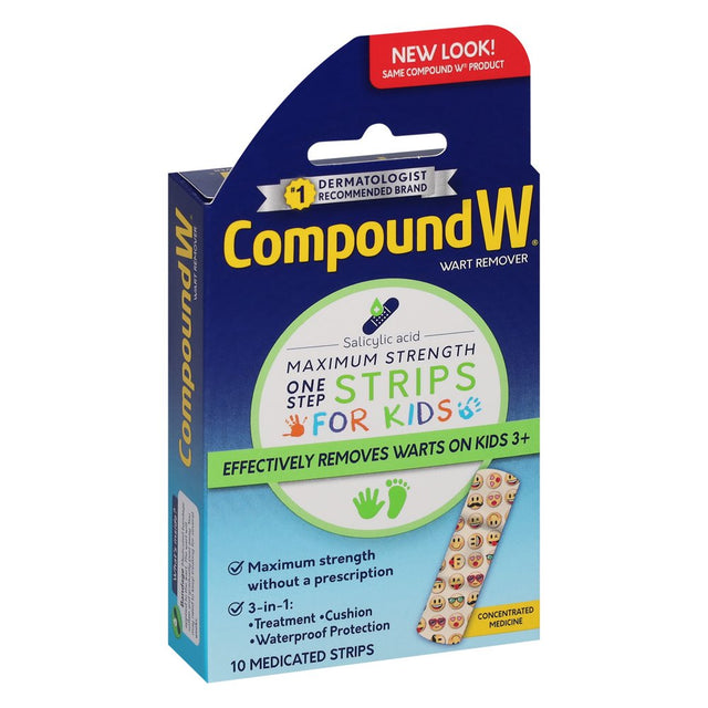 Compound W One Step Wart Remover Strips for Kids, 10 Medicated Strips