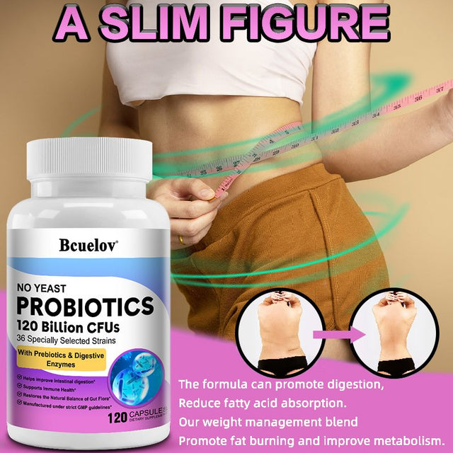 Bcuelov Probiotics 120 Billion CFU - 36 Strains, Gut Digestion and Immune Support