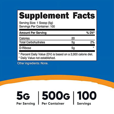 Nutricost D-Ribose Powder 500 Grams - 5000Mg per Serving, Non-Gmo (500 Grams)