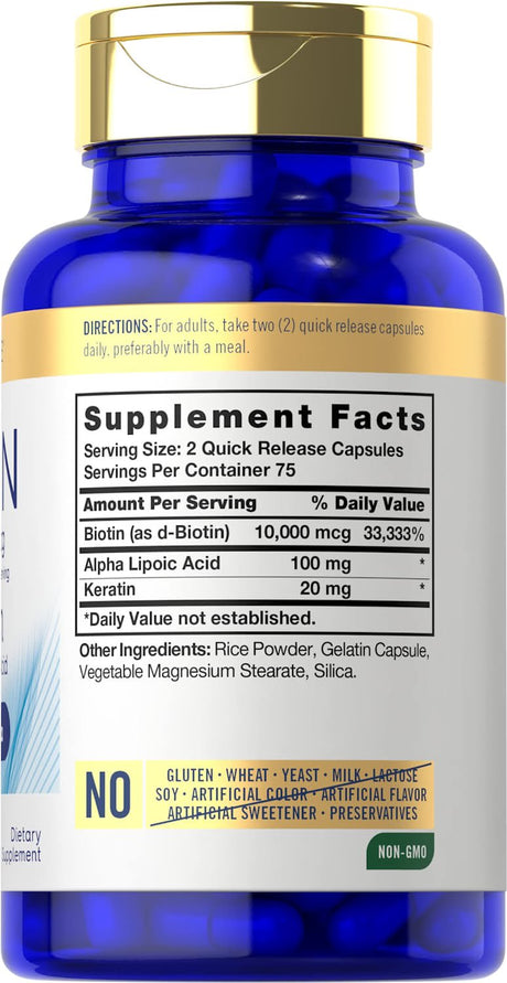 Biotin 10,000Mcg | 150 Capsules | Beauty Formula with Keratin | by Carlyle