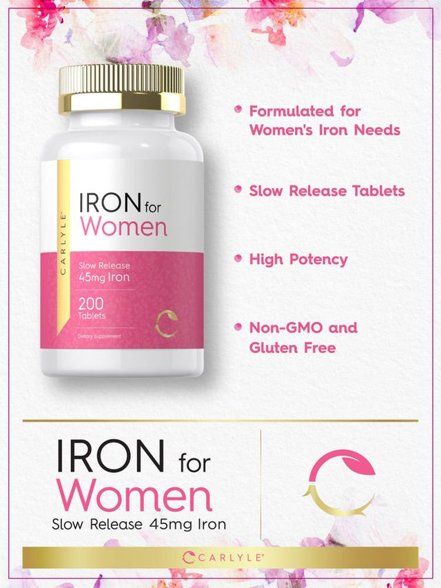 Iron Supplement for Women 45Mg | 200 Tablets | Vegetarian Formula | by Carlyle