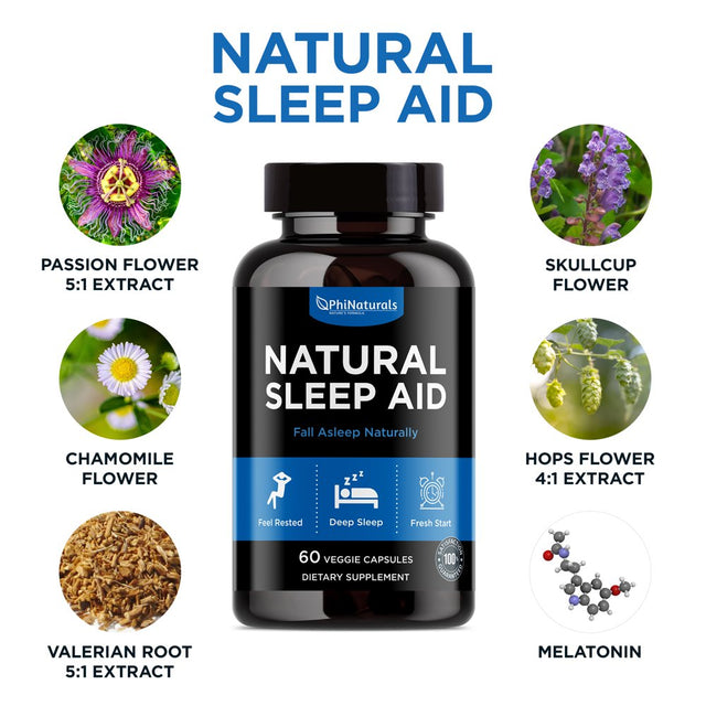 Natural Sleep Aid (Pack of 3) Capsules Supplement by Phi Naturals