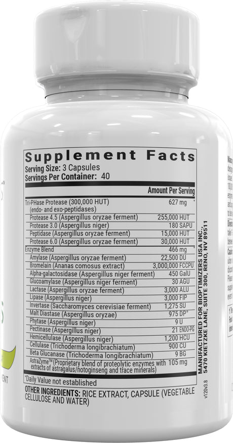 Bioptimizers - Masszymes 3.0 with Astrazyme - Digestive Enzyme Supplement for Better Absorption - Relief from Bloating, Constipation, and Gas - Contains Lipase, Amylase, and Bromelain, 120 Capsules