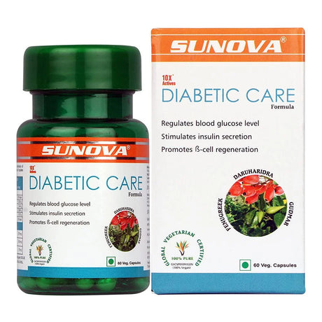 SUNOVA DIABETIC Care Capsules – an Effective Vegan Supplement, Fenugreek, Gudmar, and Daruharidra Extract for Blood Sugar Balance 60 Veg Capsules