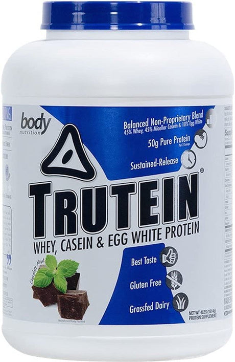 Body Nutrition, Trutein Protein Powder, Breakfast Shake, Meal Replacement, and Pre and Post Workout Recovery Drink Mix, 25 Grams of Protein, Chocolate Mint, 4 Pounds