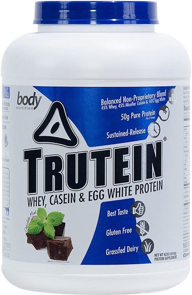 Body Nutrition, Trutein Protein Powder, Breakfast Shake, Meal Replacement, and Pre and Post Workout Recovery Drink Mix, 25 Grams of Protein, Chocolate Mint, 4 Pounds