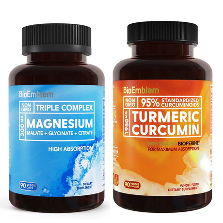 Bioemblem Supplement Triple Magnesium Complex and Turmeric Curcumin, Support for Muscles, Nerves, Joint & Heart Health