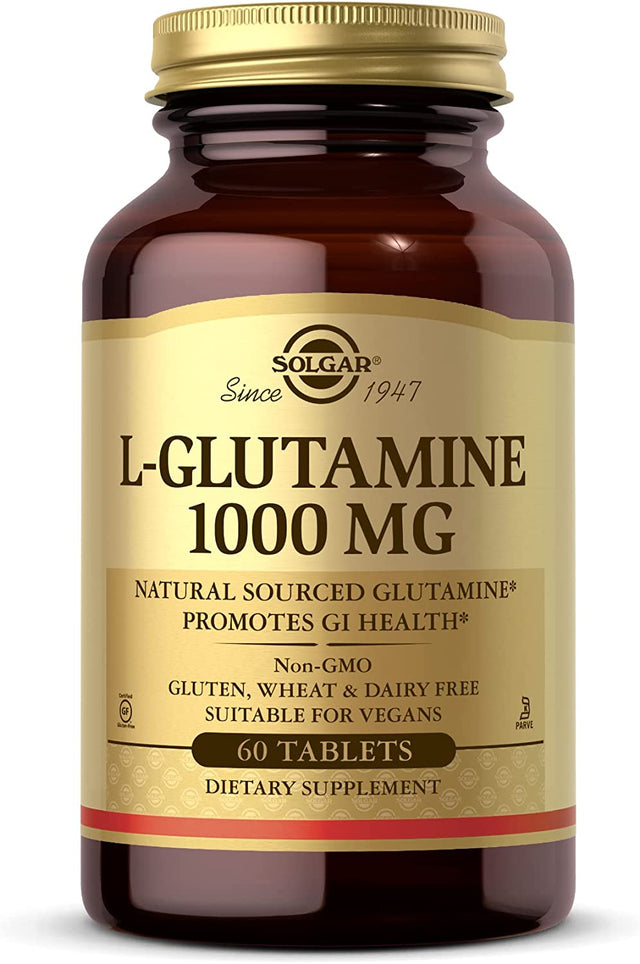 Solgar L-Glutamine 1000 Mg, 60 Tablets - Natural Muscle Food - Promotes Gastrointestinal (GI) Health - Supports Brain Health - Non-Gmo, Vegan, Gluten Free, Dairy Free, Kosher - 30 Servings