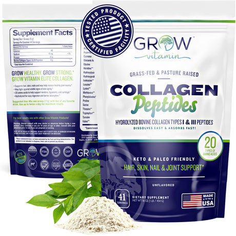 Collagen Peptides - Hair, Skin, Nail, and Joint Support - Type I & III Collagen - 20 Types of Amino Acids, All-Natural Hydrolyzed Protein - 41 Servings