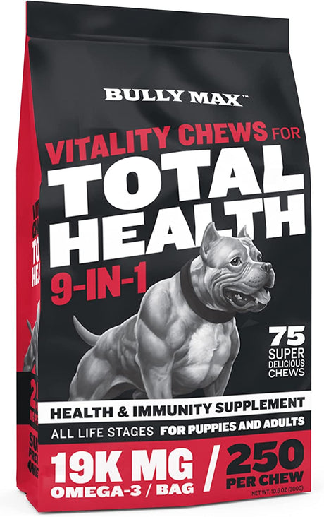 Dog Vitamins Total Health Dog Chews by  | Puppy and Adult Dog Omega 3 Supplement | Health and Immunity Vitality Chews | Performance Series Muscle Builder for All Breeds | 75 Chews per Bag