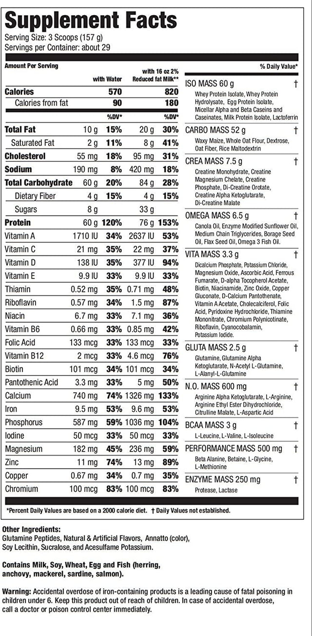 Ultimate Nutrition ISO Mass Xtreme Gainer, Isolate Protein Powder with Creatine, Flavored Protein Powder for Smoothies with 60 Grams of Protein, Strawberry Milkshake, 30 Servings