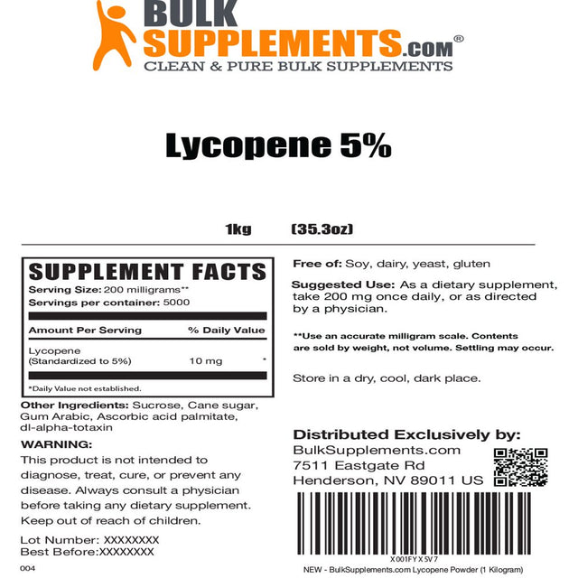 Bulksupplements.Com Lycopene Powder Antioxidants Supplement - Nutritional Supplements - Prostate Supplements for Men - Prostate Supplement (1 Kilogram)