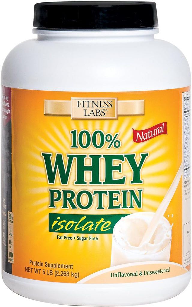 Fitness Labs Whey Protein Isolate Powder | 5 Lb | 25G Protein | Unflavored and Unsweetened | with Bcaas | 78 Servings | Non-Gmo, Gluten Free Supplement