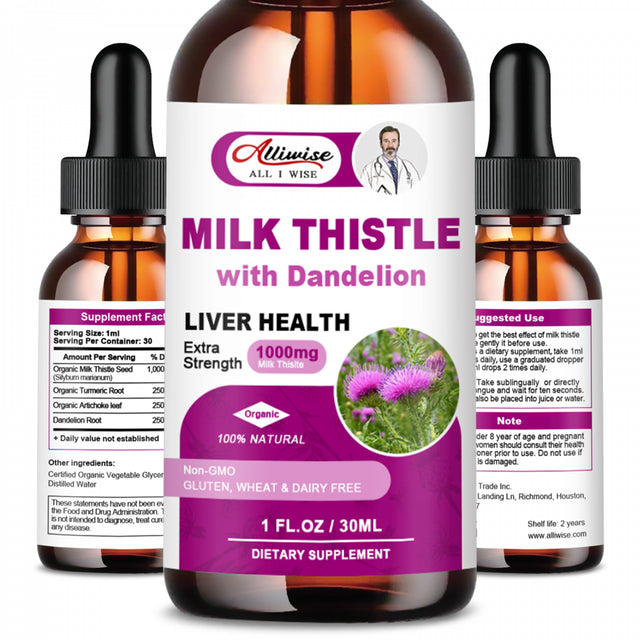 (2 PACK) Liver Health Support Liquid 60ML, 1000Mg Milk Thistle 80% Silymarin Extract & 250Mg Dandelion Root Extract, Liver Cleanse Detox, Vegan, Non-Gmo and All-Natural