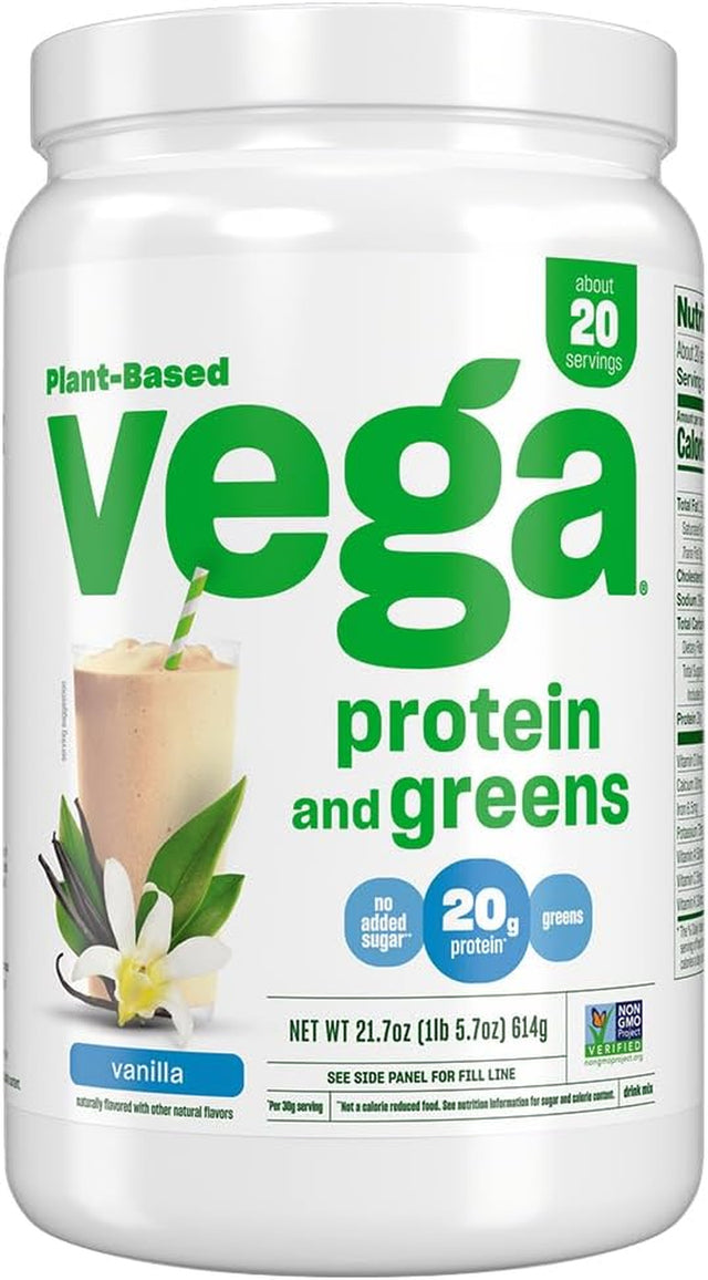 Vega Protein and Greens Protein Powder, Vanilla - 20G Plant Based Protein plus Veggies, Vegan, Non GMO, Pea Protein for Women and Men, 1.4 Lbs (Packaging May Vary)