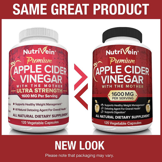 Nutrivein Apple Cider Vinegar Capsules 1600Mg Weight Loss Supplement 120 Vegetable Capsules