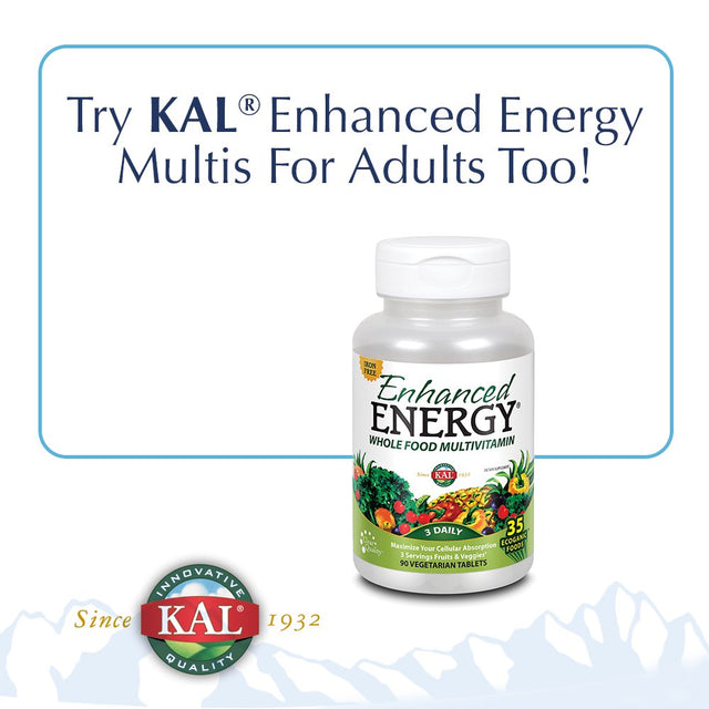 KAL Enhanced Energy Multivitamin for Teens | Memory & Concentration Blend | Equates to 3 Servings of Fruits & Veggies | 32 Ecoganic Foods | 60 Tablets