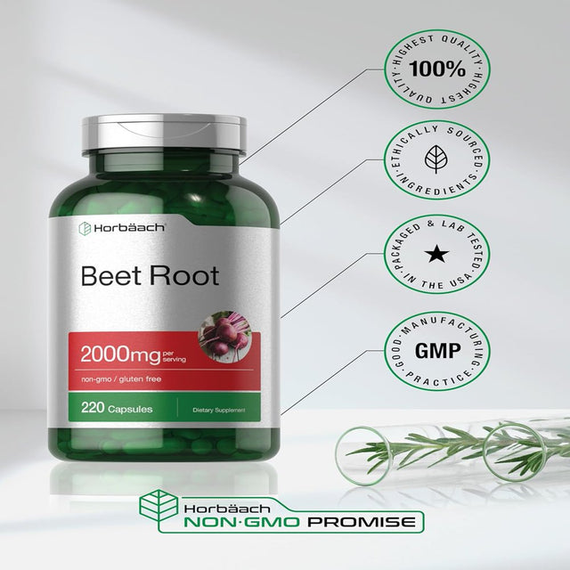 Beet Root Capsules 2000Mg | 220 Pills | Non-Gmo and Gluten Free | by Horbaach