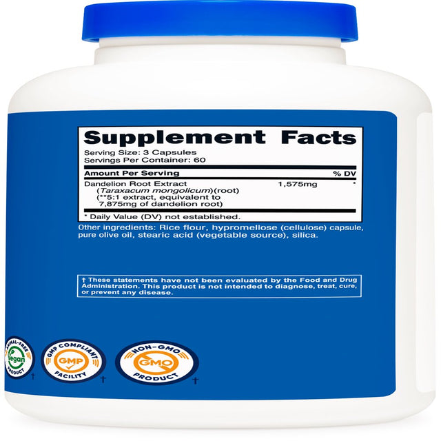 Nutricost Dandelion Root Capsules 525Mg (180 Capsules) - Non-Gmo, Gluten Free Supplement