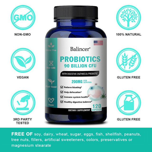 Balincer Probiotic Capsules for Men and Women - Contains Natural Lactase and Prebiotic Fiber for Digestive Health - Supports Gut Health, Bloating Relief and Immune Health