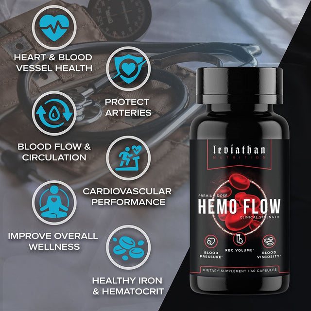 Leviathan Nutrition Hemo Flow | Healthy Blood Pressure, Optimal Heart & Kidney Health - Blood Pressure Supplements for Nitric Oxide & Natural Circulation Support