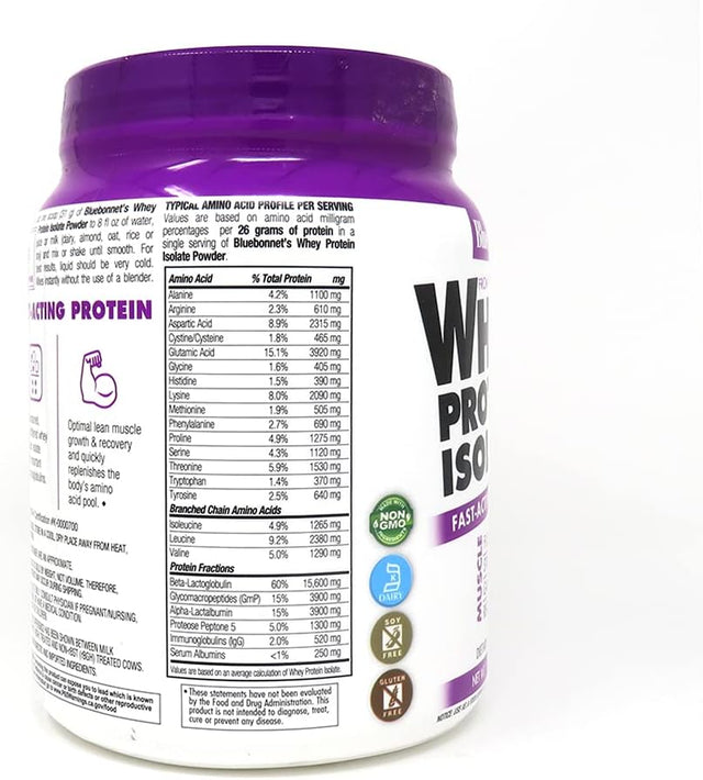 Bluebonnet Nutrition Whey Protein Isolate Powder from Grass Fed Cows, No Sugar Added, Gluten & Soy Free, Kosher Dairy, 17.6 Oz