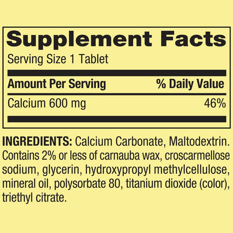 Spring Valley Calcium Bone Health Dietary Supplement Tablets, 600 Mg, 100 Count