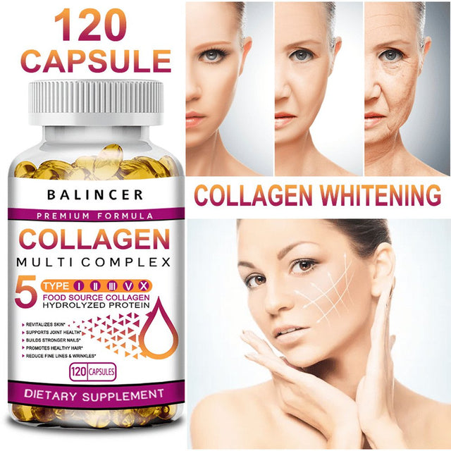 Multi Collagen Pills (Types I-II-III-V-X) Pure Hydrolyzed Collagen Protein Peptides-Collagen Supplements for Women and Men-Anti-Aging Collagen for Skin, Hair Growth Nails Joints-60Capsules