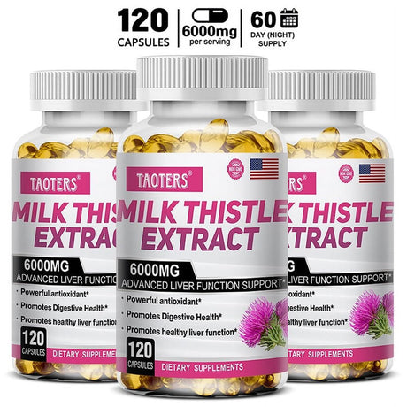 TAOTERS Milk Thistle Extract 6000 Mg Softgels, Advanced Liver Support, with Dandelion and Artichoke...-60Capsules