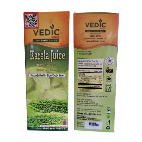 Vedic Karela Juice Bitter Gourd Supports Healthy Blood Sugar 1000Ml (Pack of 4)