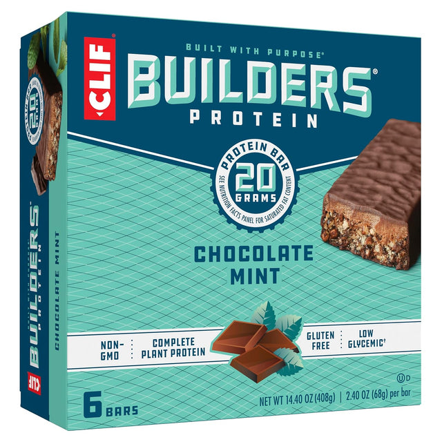 CLIF Builders - Chocolate Mint Flavor - Protein Bars - Gluten-Free - Non-Gmo - Low Glycemic - 20G Protein - 2.4 Oz. (6 Pack)