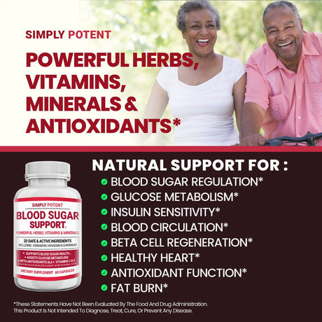 Blood Sugar Support Supplement 20 Herb/Vitamin Blend Glucose Balance & Control 60 Capsule