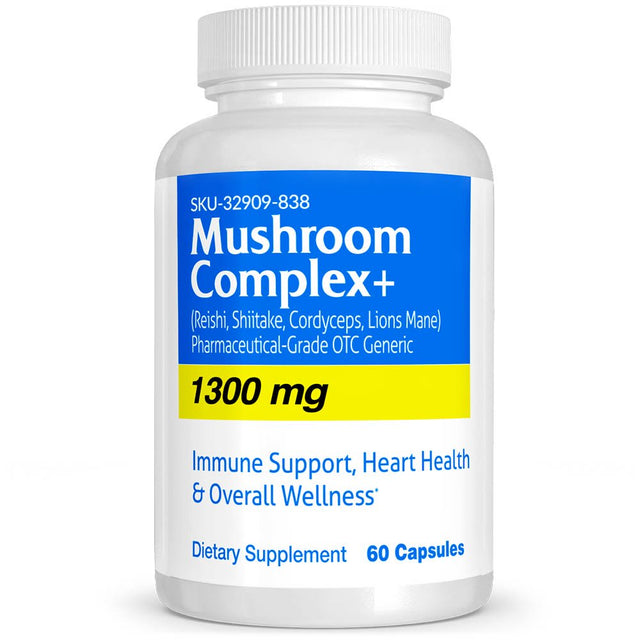 Mushroom Complex+ Pharmaceutical Grade OTC for Immune Support, Heart Health & Overall Wellness, 1300 Mg, Vitasource