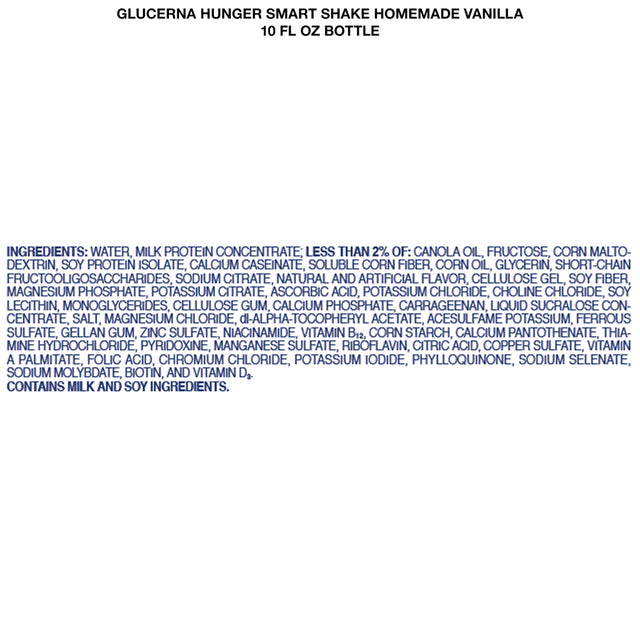 Glucerna Hunger Smart Diabetic Protein Shake, Classic Vanilla, 10 Fl Oz Bottle, 12 Count